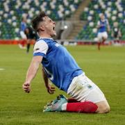 Ethan Devine celebrates his goal which put Linfield through to the second round and knocked TNS out of the Champions League qualifiers at Windsor Park, Belfast. Picture: Niall Carson/PA Wire