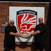 Lee Rogers (right) with Martin Ord ahead of the new season for Oswestry Rugby Club.