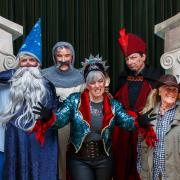 Welshampton pantomime characters left to right – Fiona Ashby, Shaun Higgins, Derek Cairns, Francesca Fox and Jan Hoole.