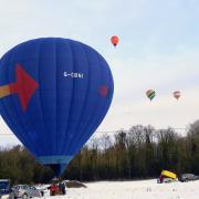 The Rainbow Hot Air Balloon team in Oswestry before take-off.