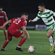 Action from TNS' clash against Bala Town. Picture: TNS.