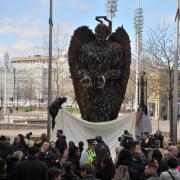 The Knife Angel was officially unveiled outside City Hall in Bradford today