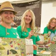 Left to right: Daphne Du Cros, Ruth Martin and Janine Potter with the new Shropshire Good Food Trail guide at Shrewsbury Food and Drink Festival.