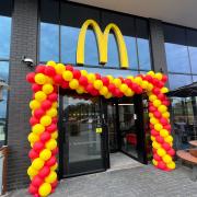 Opening day balloons at the new McDonald's in Oswestry