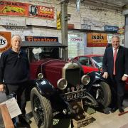Geoff Owen and Simon Baynes MP with a 1926 Vauxhall 1440 at the Llangollen Motor Museum