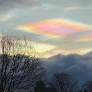 A nacreous cloud seen above Oswestry this morning.