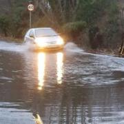 Gobowen Road in Oswestry closed due to flood after Storm Gerrit.