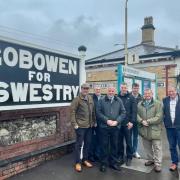 Simon Baynes at Gobowen railway station with Shropshire Conservative councillors.