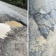 The before and after of the pothole in Hengoed.