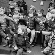 Children attending a story telling session at Oswestry Library in 1981 as part of Bookweek.