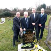 The unveiling at Oswestry Town Cemetery of a headstone for the grave of Charles Parry. Pictured are former Everton midfielder Ian Snodin, David Parry, Everton club ambassador Darren Grifiths and Rob Sawyer, of the Everton Heritage Society