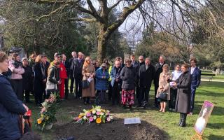 Members of the Jebb family at the graveside service with Geneva city officials and representatives of Save the Children, the United Nations and other organisations.
