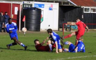 Action from Chirk AAA's defeat to Ruthin Town.