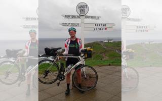 Duncan Kerr at the end of his adventure at Land's End.
